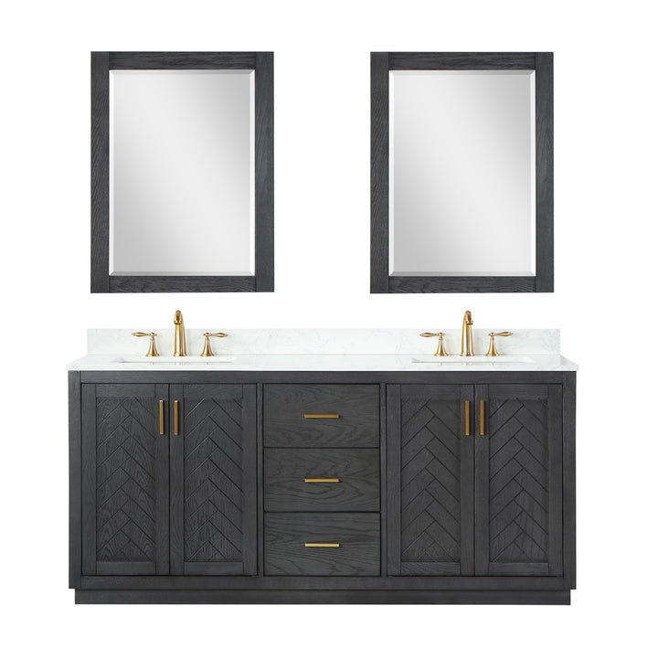 Altair Gazsi 72" Double Bathroom Vanity Set with Grain White Composite Stone Countertop