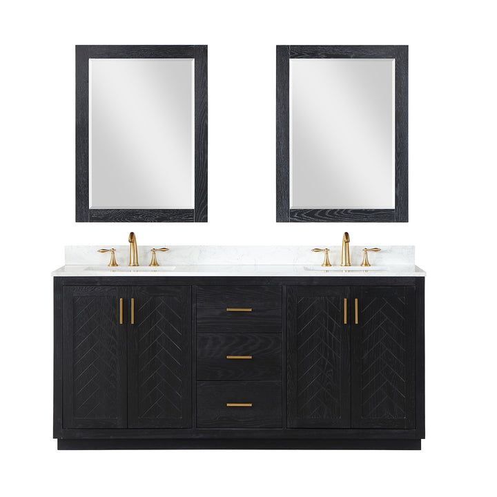 Altair Gazsi 72" Double Bathroom Vanity Set with Grain White Composite Stone Countertop