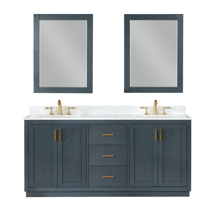 Altair Gazsi 72" Double Bathroom Vanity Set with Grain White Composite Stone Countertop