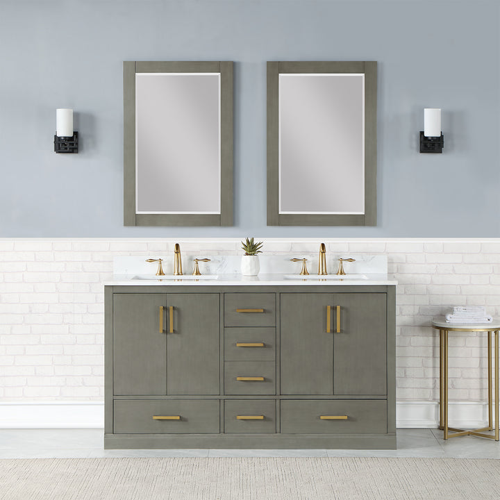 Altair Monna 60" Double Bathroom Vanity Set with Aosta White Composite Stone Countertop