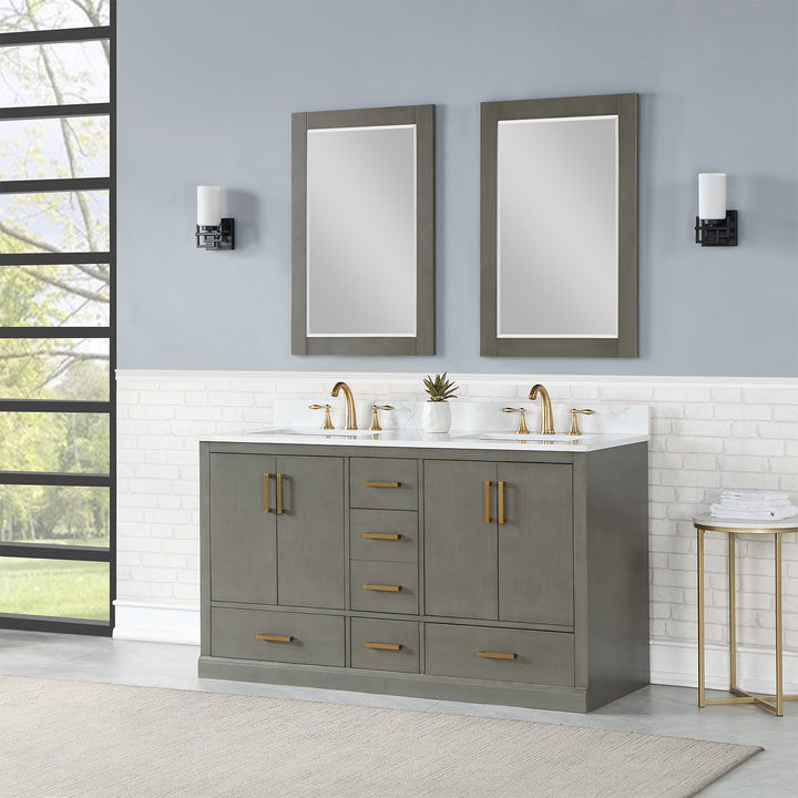 Altair Monna 60" Double Bathroom Vanity Set with Aosta White Composite Stone Countertop