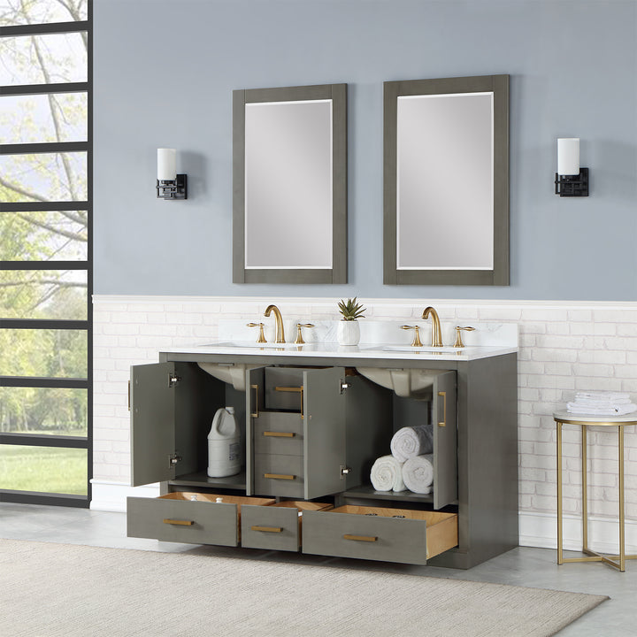 Altair Monna 60" Double Bathroom Vanity Set with Aosta White Composite Stone Countertop