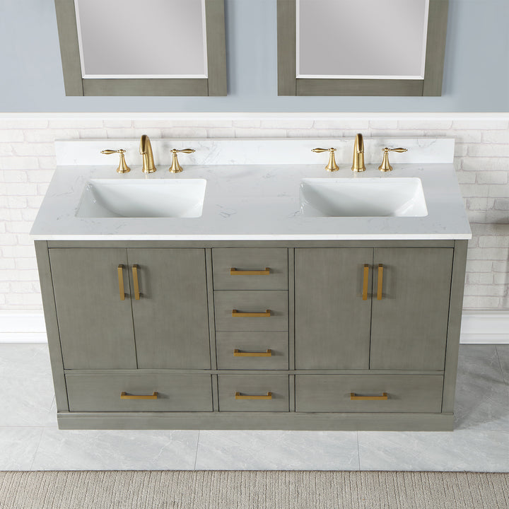 Altair Monna 60" Double Bathroom Vanity Set with Aosta White Composite Stone Countertop