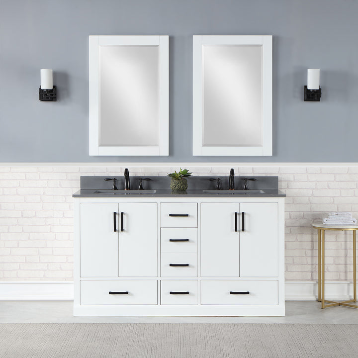 Altair Monna 60" Double Bathroom Vanity Set with Aosta White Composite Stone Countertop