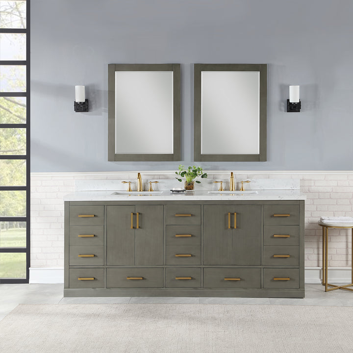 Altair Monna 84" Double Bathroom Vanity Set with Aosta White Composite Stone Countertop