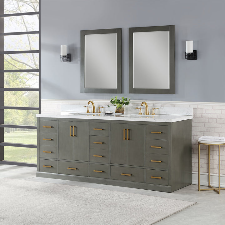 Altair Monna 84" Double Bathroom Vanity Set with Aosta White Composite Stone Countertop