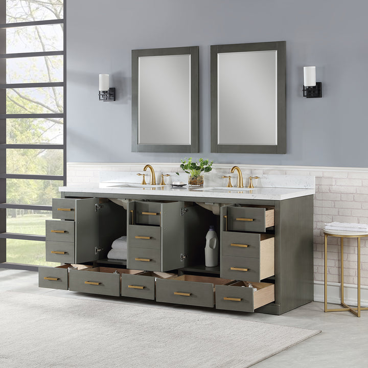 Altair Monna 84" Double Bathroom Vanity Set with Aosta White Composite Stone Countertop