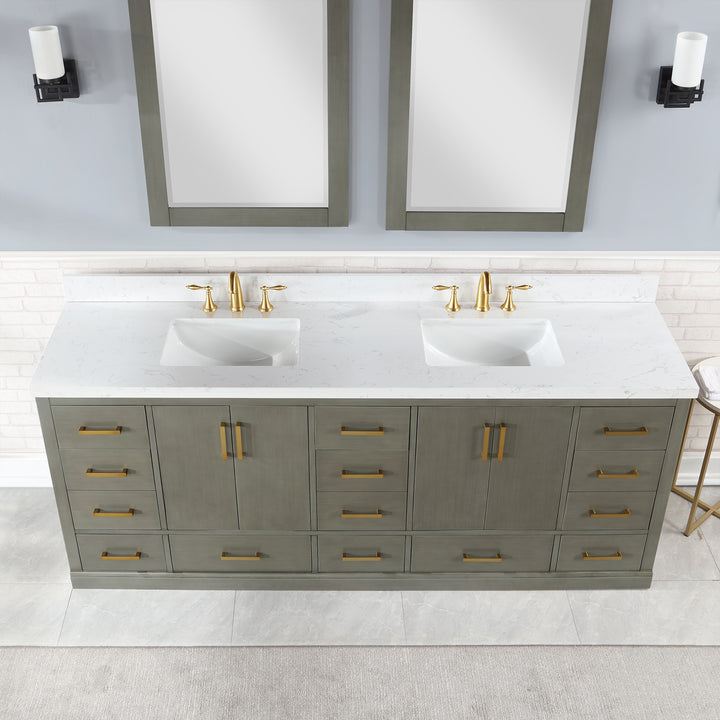 Altair Monna 84" Double Bathroom Vanity Set with Aosta White Composite Stone Countertop