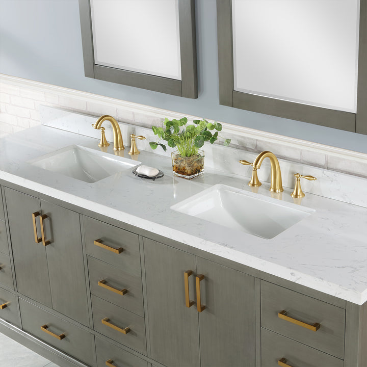 Altair Monna 84" Double Bathroom Vanity Set with Aosta White Composite Stone Countertop