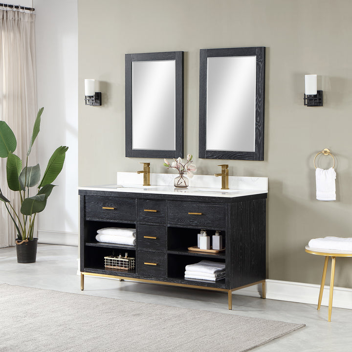 Altair Kesia 60" Double Bathroom Vanity Set with Aosta White Composite Stone Countertop