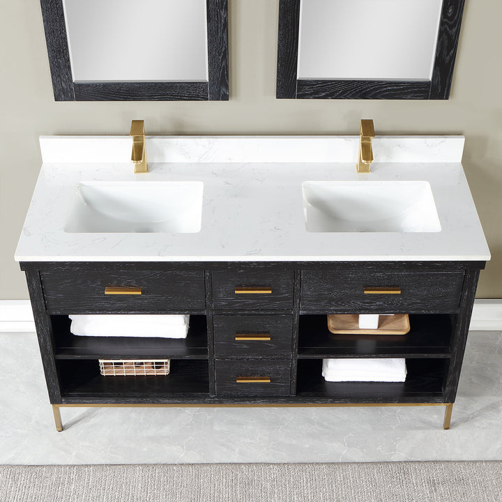 Altair Kesia 60" Double Bathroom Vanity Set with Aosta White Composite Stone Countertop