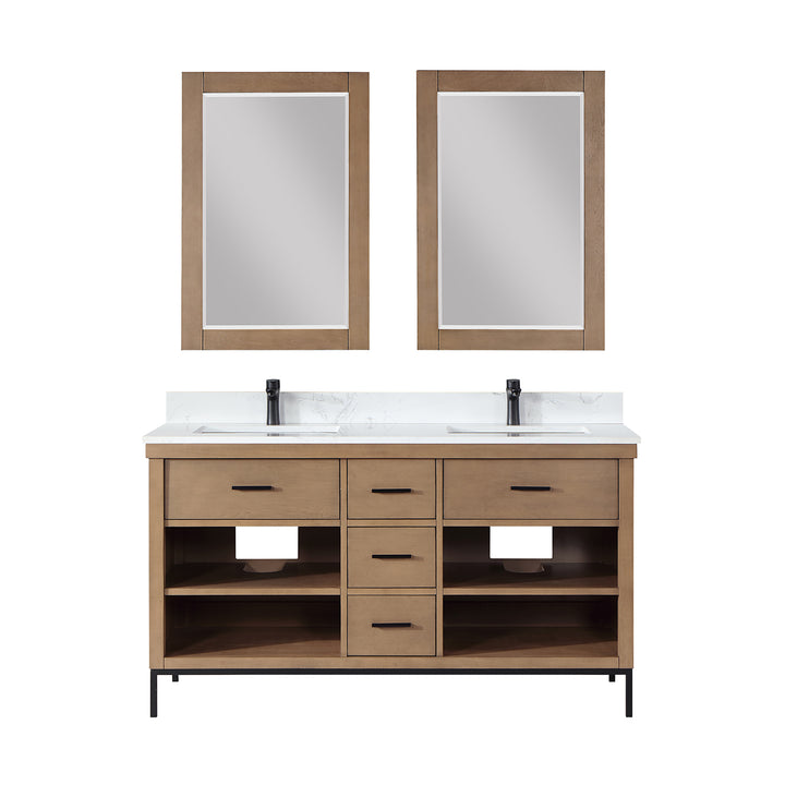 Altair Kesia 60" Double Bathroom Vanity Set with Aosta White Composite Stone Countertop