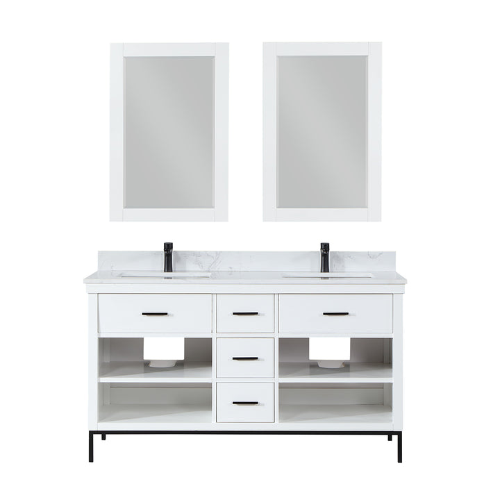 Altair Kesia 60" Double Bathroom Vanity Set with Aosta White Composite Stone Countertop