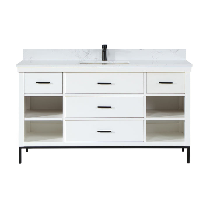 Altair Kesia 60" Single Bathroom Vanity Set with Carrara White Composite Stone Countertop