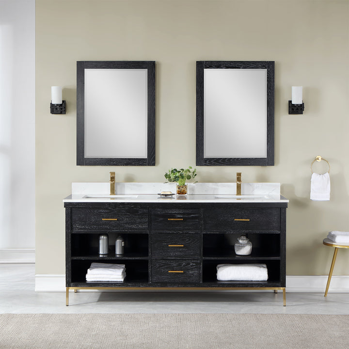 Atlair Kesia 72" Double Bathroom Vanity Set with Aosta White Composite Stone Countertop