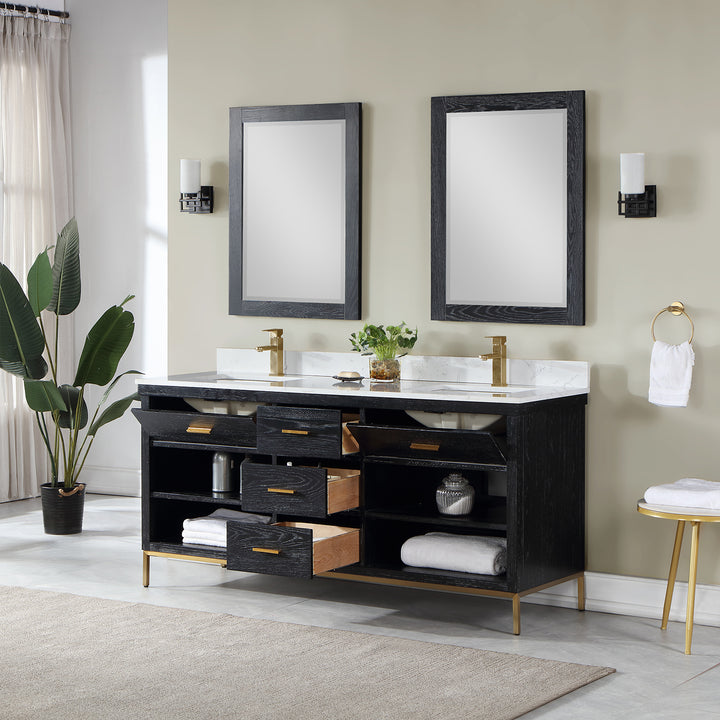 Atlair Kesia 72" Double Bathroom Vanity Set with Aosta White Composite Stone Countertop