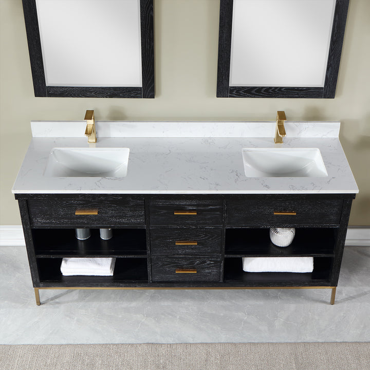 Atlair Kesia 72" Double Bathroom Vanity Set with Aosta White Composite Stone Countertop