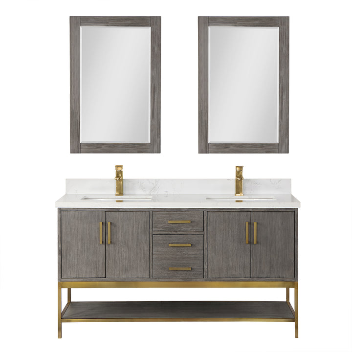 Altair Wildy 60" Double Bathroom Vanity Set with Grain White Composite Stone Countertop