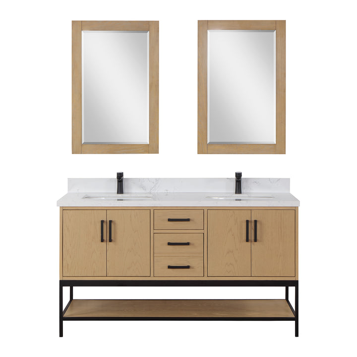 Altair Wildy 60" Double Bathroom Vanity Set with Grain White Composite Stone Countertop