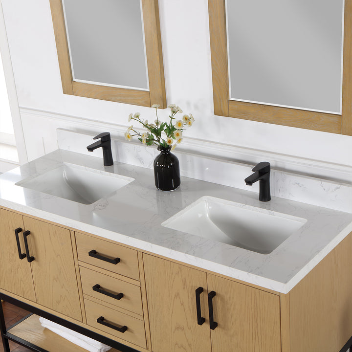 Altair Wildy 60" Double Bathroom Vanity Set with Grain White Composite Stone Countertop