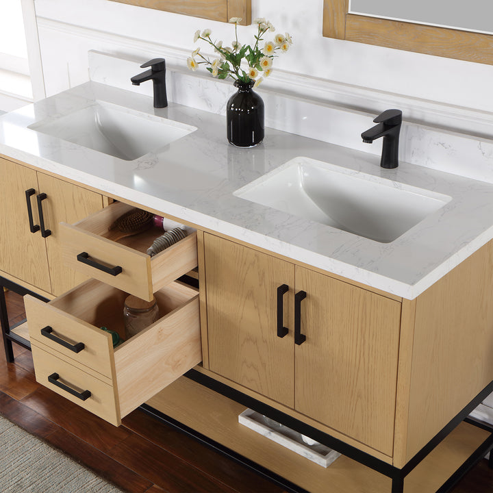 Altair Wildy 60" Double Bathroom Vanity Set with Grain White Composite Stone Countertop