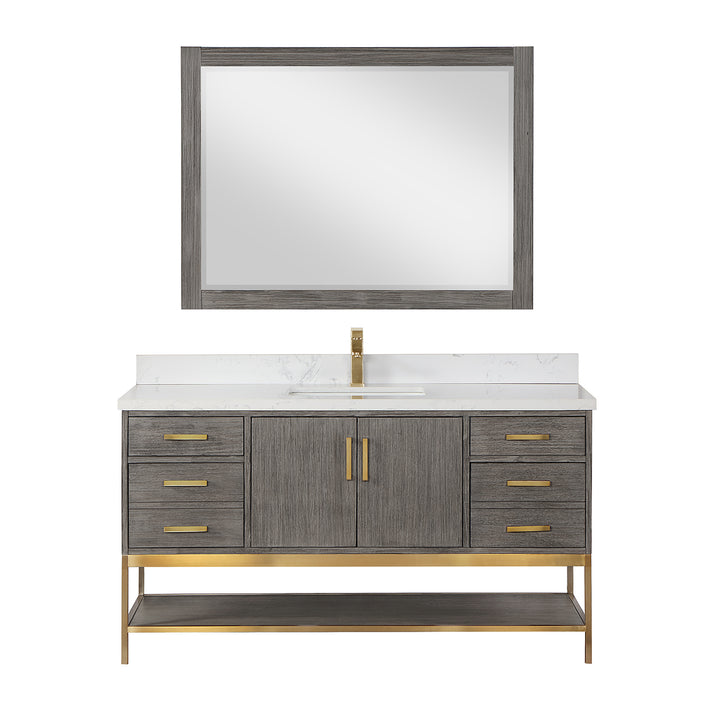 Altair Wildy 60" Single Bathroom Vanity Set with Grain White Composite Stone Countertop