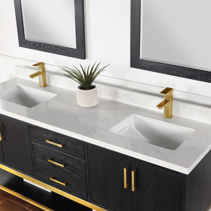 Altair Wildy 72" Double Bathroom Vanity Set with Grain White Composite Stone Countertop