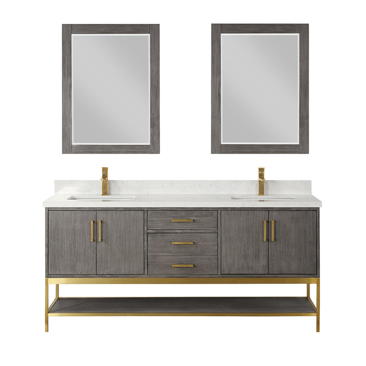 Altair Wildy 72" Double Bathroom Vanity Set with Grain White Composite Stone Countertop