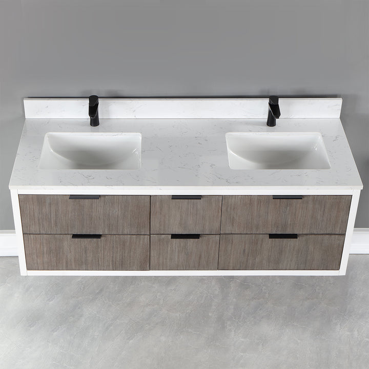 Altair Dione 60" Double Bathroom Vanity Set with Aosta White Stone Countertop