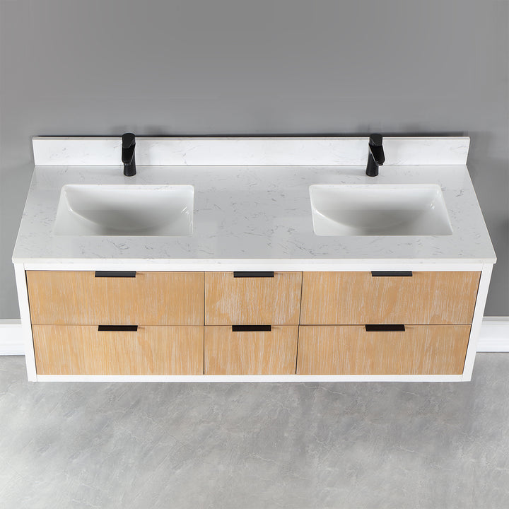 Altair Dione 60" Double Bathroom Vanity Set with Aosta White Stone Countertop