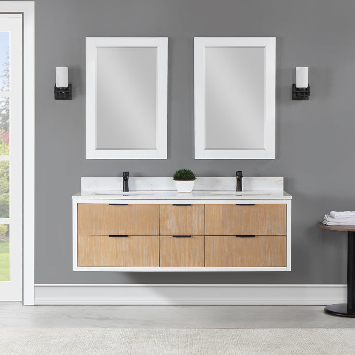 Altair Dione 60" Double Bathroom Vanity Set with Aosta White Stone Countertop