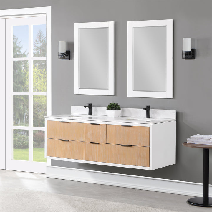 Altair Dione 60" Double Bathroom Vanity Set with Aosta White Stone Countertop