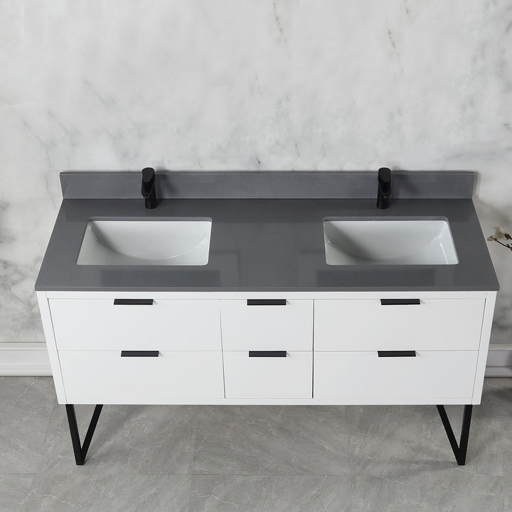 Altair Helios 60" Double Bathroom Vanity Set with Concrete Gray Stone Countertop