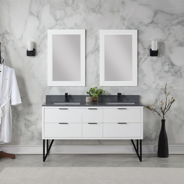 Altair Helios 60" Double Bathroom Vanity Set with Concrete Gray Stone Countertop