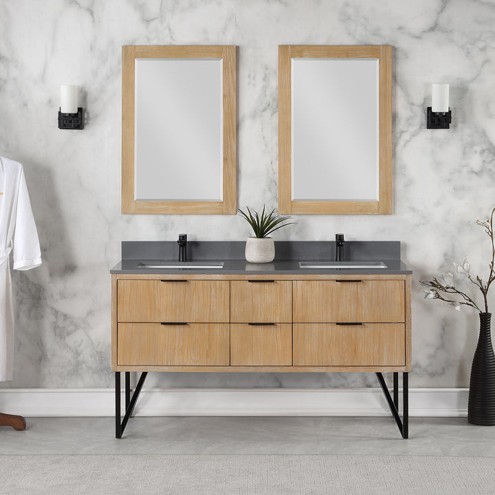 Altair Helios 60" Double Bathroom Vanity Set with Concrete Gray Stone Countertop