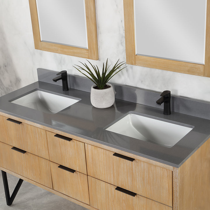 Altair Helios 60" Double Bathroom Vanity Set with Concrete Gray Stone Countertop