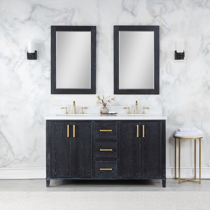 Altair Weiser 60" Double Bathroom Vanity Set with Composite Aosta White Stone Countertop