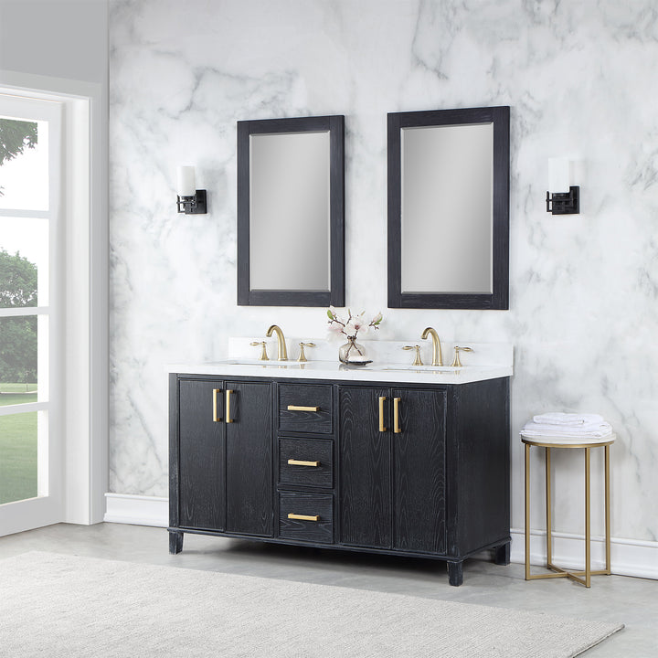 Altair Weiser 60" Double Bathroom Vanity Set with Composite Aosta White Stone Countertop