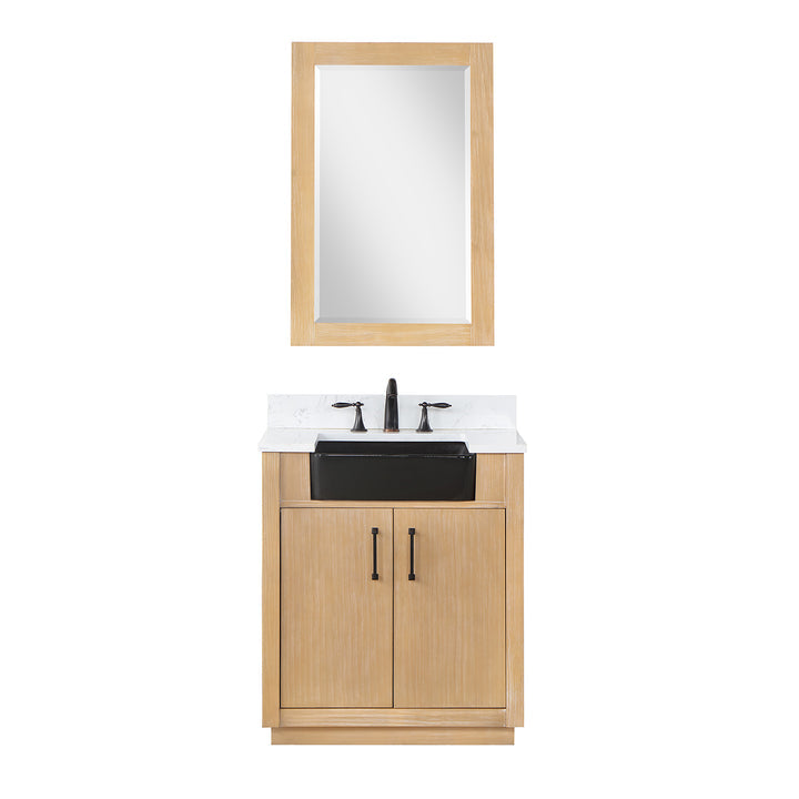 Altair Novago 30" Single Bathroom Vanity Set with Composite Aosta White Stone Countertop and Farmhouse Sink