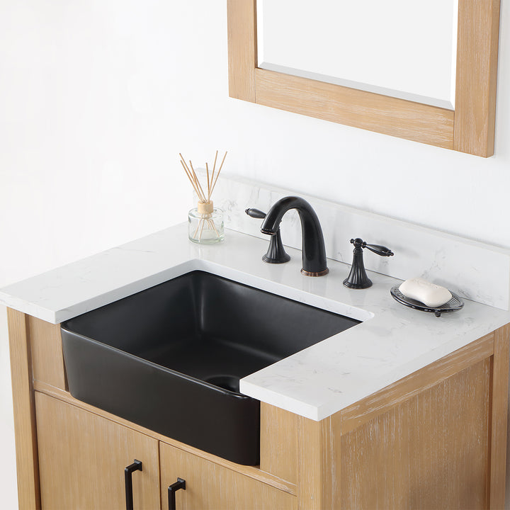 Altair Novago 30" Single Bathroom Vanity Set with Composite Aosta White Stone Countertop and Farmhouse Sink