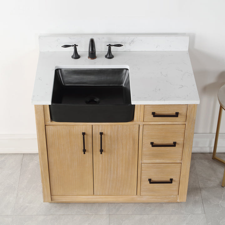 Altair Novago 36" Single Bathroom Vanity Set with Composite Aosta White Stone Countertop and Farmhouse Sink