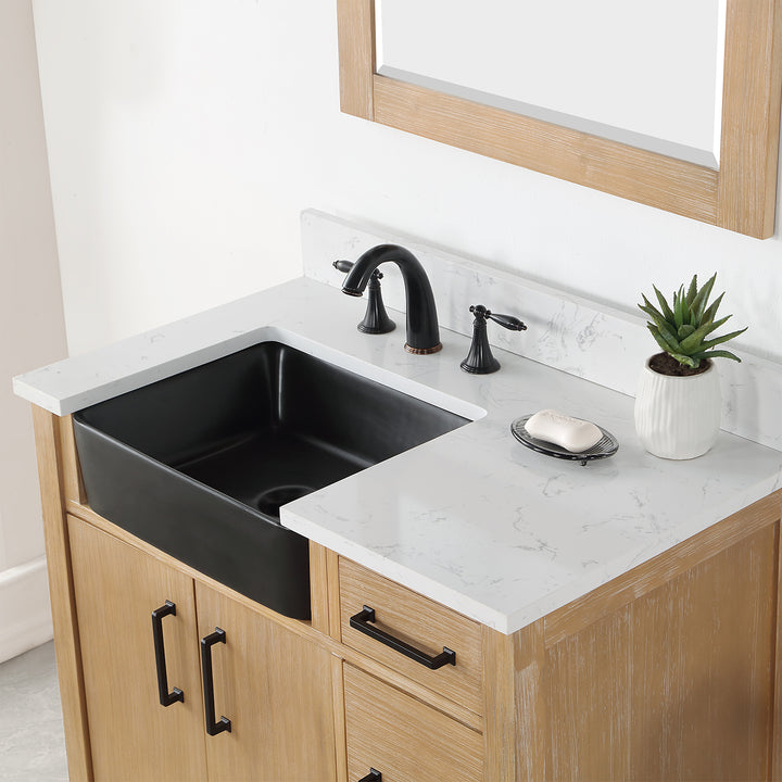 Altair Novago 36" Single Bathroom Vanity Set with Composite Aosta White Stone Countertop and Farmhouse Sink