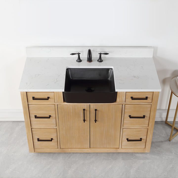 Altair Novago 48" Single Bathroom Vanity Set with Composite Aosta White Stone Countertop and Farmhouse Sink