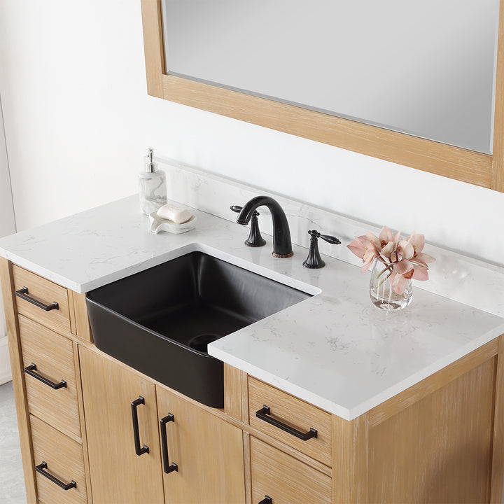 Altair Novago 48" Single Bathroom Vanity Set with Composite Aosta White Stone Countertop and Farmhouse Sink