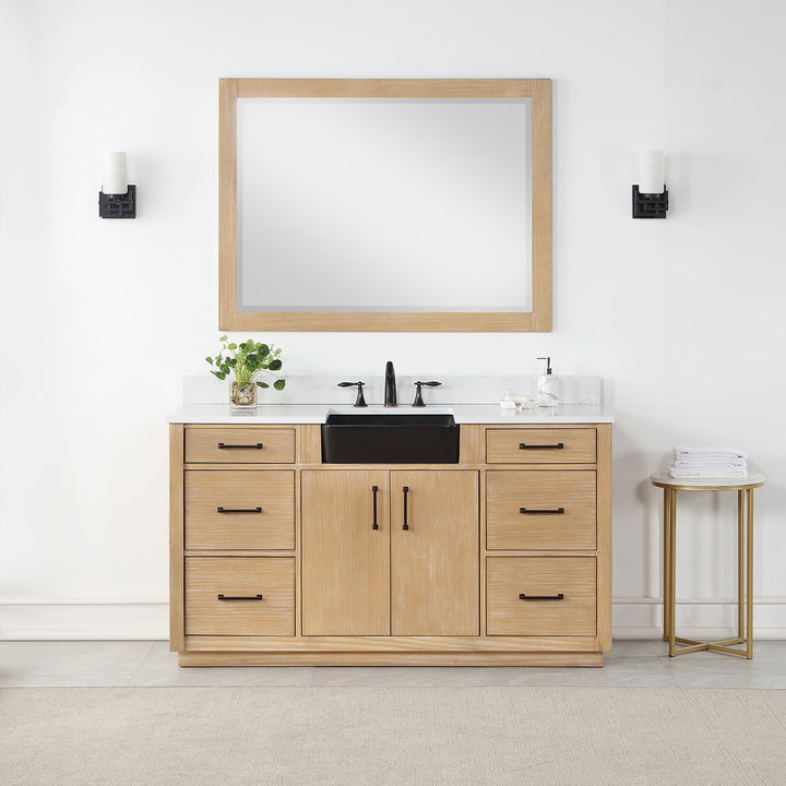 Altair Novago 60" Single Bathroom Vanity Set with Composite Carrara White Stone Countertop and Farmhouse Sink