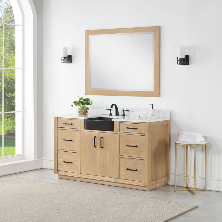 Altair Novago 60" Single Bathroom Vanity Set with Composite Carrara White Stone Countertop and Farmhouse Sink