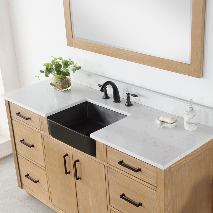 Altair Novago 60" Single Bathroom Vanity Set with Composite Carrara White Stone Countertop and Farmhouse Sink