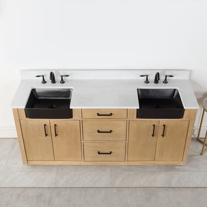 Altair Novago 72" Double Bathroom Vanity Set with Composite Aosta White Stone Countertop and Farmhouse Sink