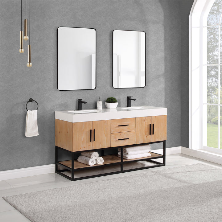 Altair Bianco Double Bathroom Vanity with White Composite Stone Countertop