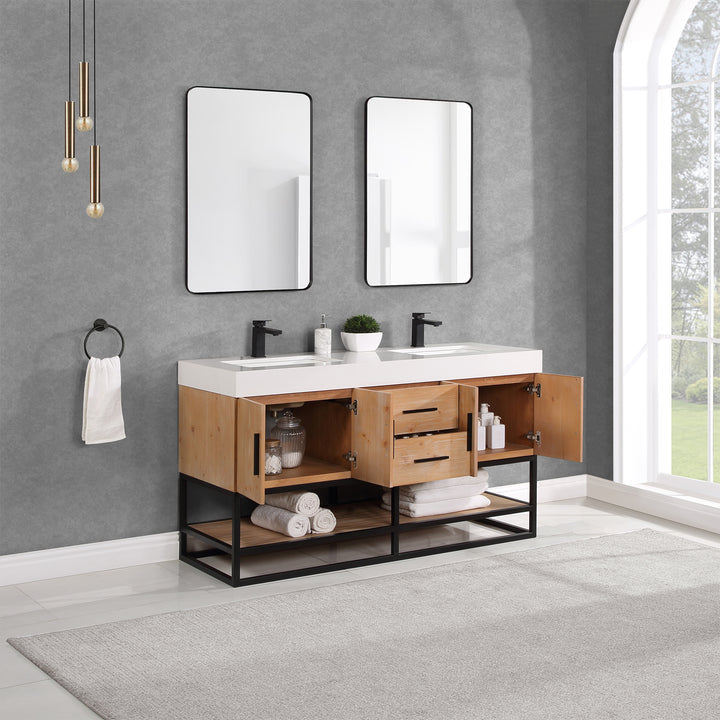 Altair Bianco Double Bathroom Vanity with White Composite Stone Countertop